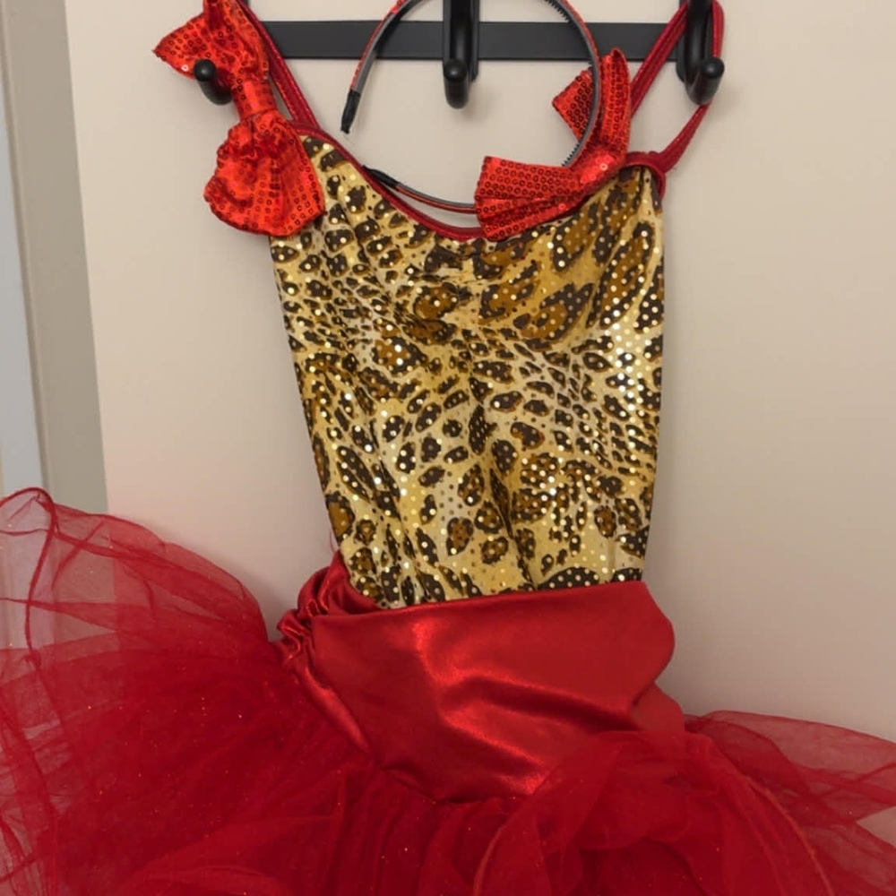 Red and Gold Leopard Print Tutu Dress